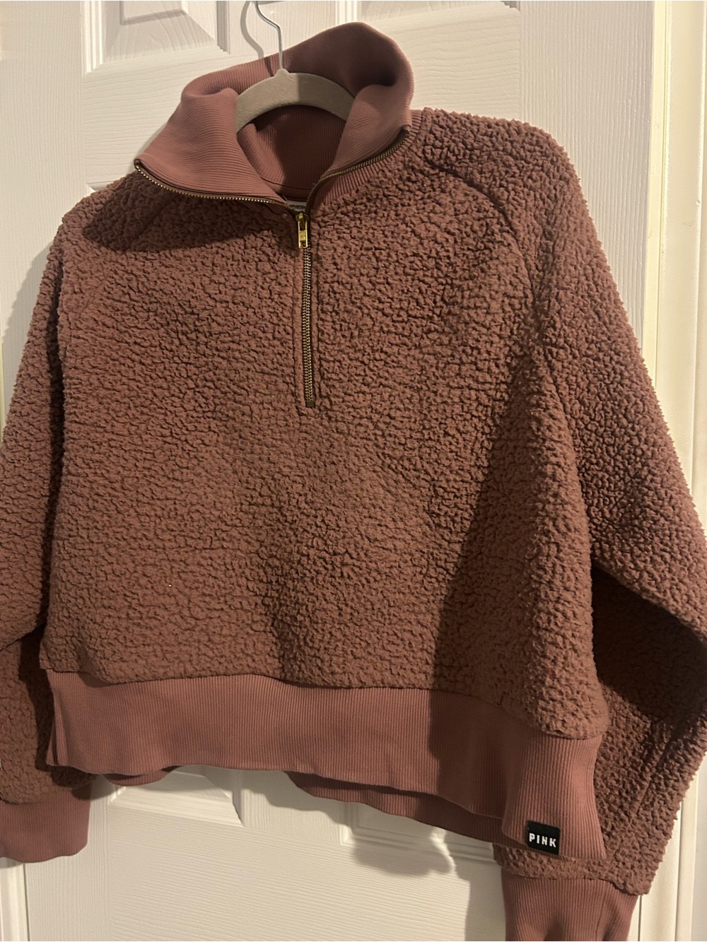PINK Victoria's Secret Dusty Rose Quarter-Zip Sherpa Pullover